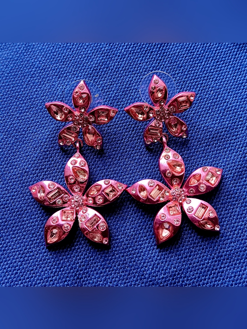 Pink Floral Crystal Drop Earrings - Women Jewelry